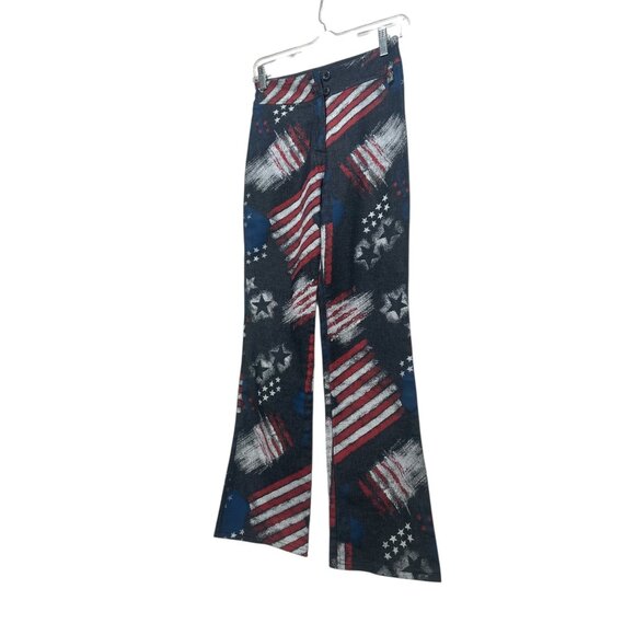 Milio USA Flag Painted Print Flare Pants Women XS 2 Vintage Retro Patriotic Boho - Picture 10 of 12